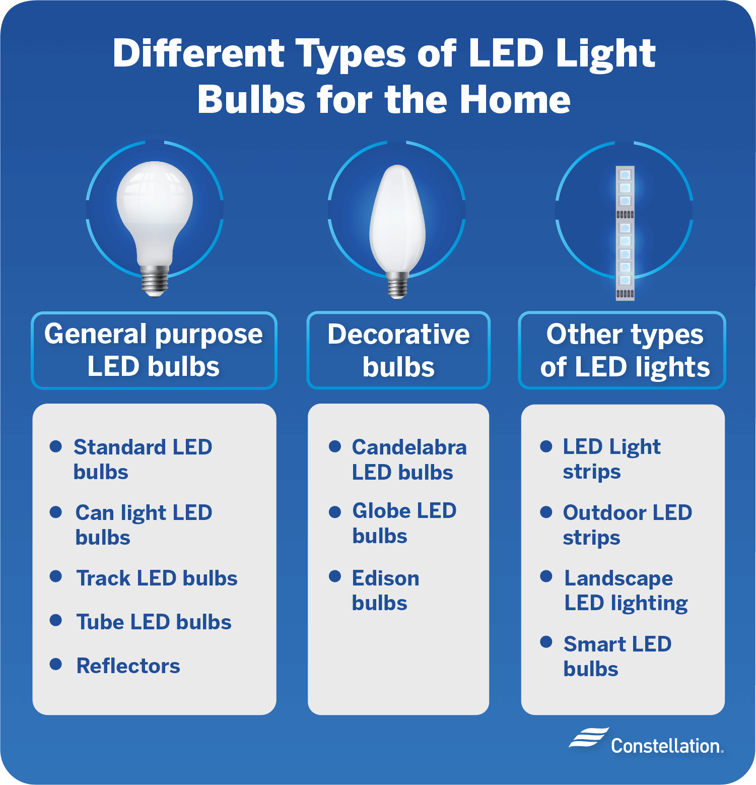 不同类型的led灯泡的家庭。